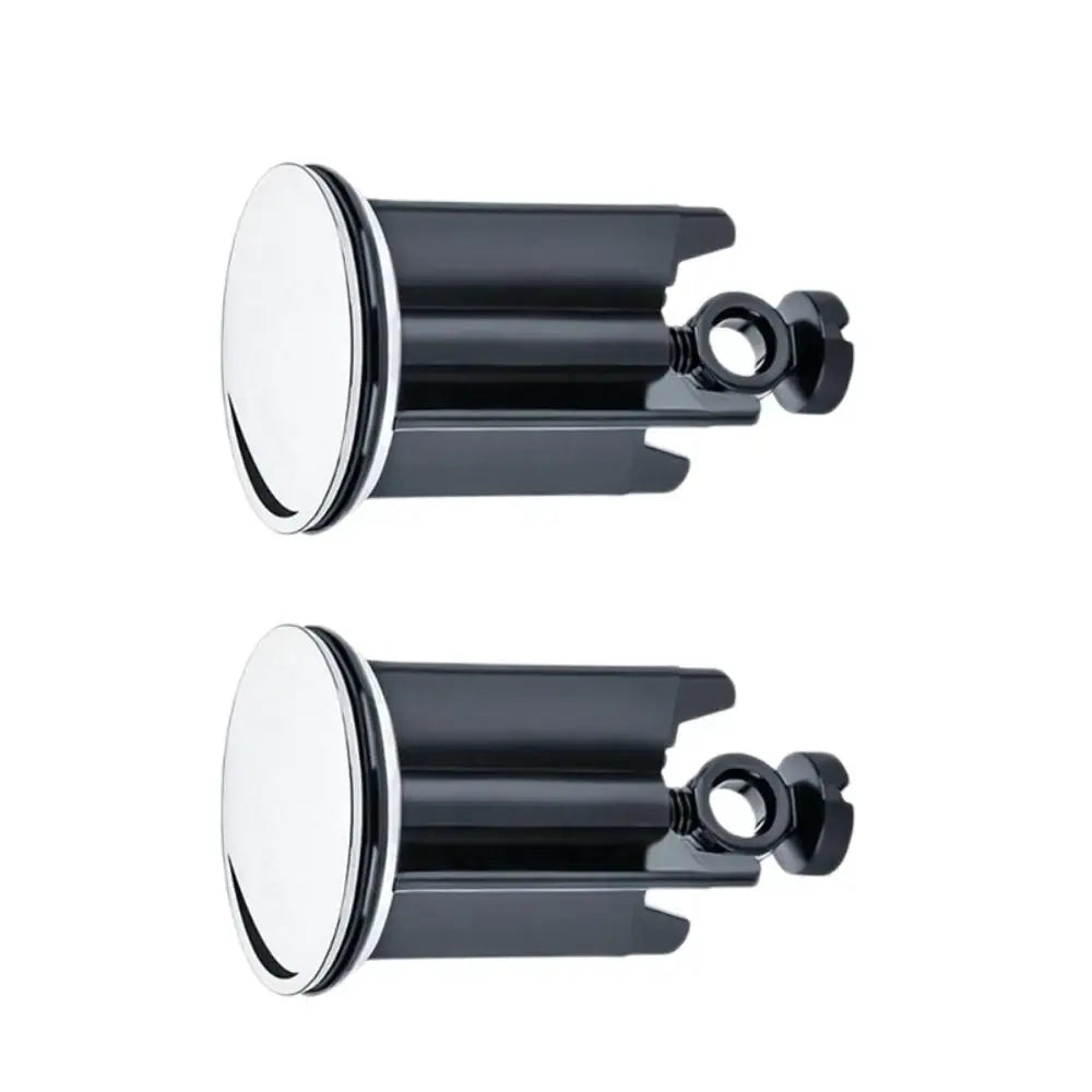 Bathroom wash basin pop-up sink plugs, pair of black plugs with chrome caps, universal 40mm