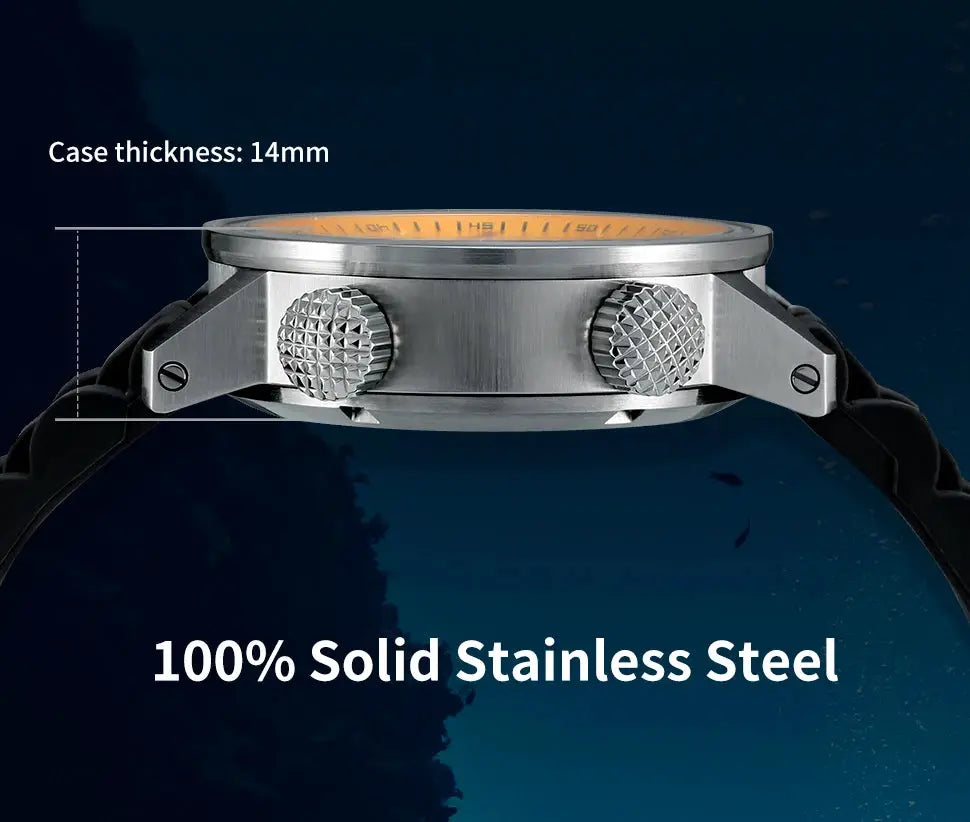 BERNY diver watch with 100% solid stainless steel case and black strap