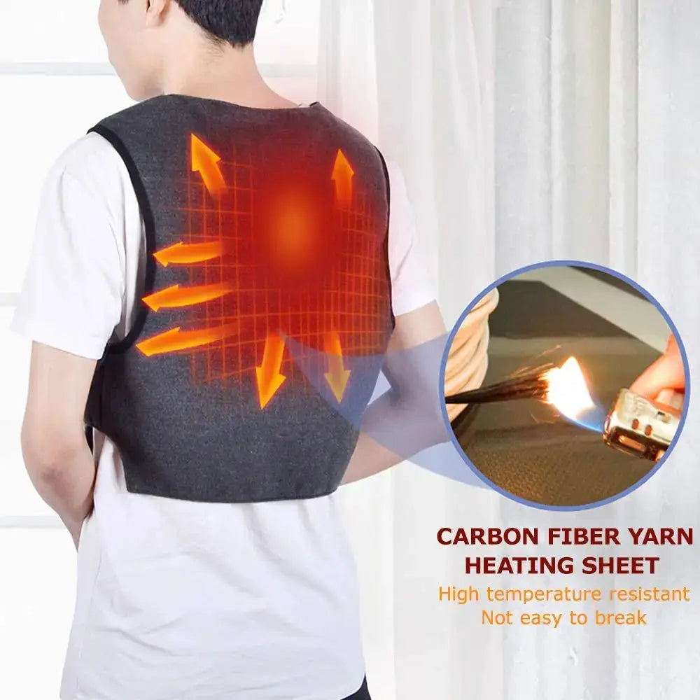 Men's heated vest, black with graphene carbon-fiber heating sheet, USB powered