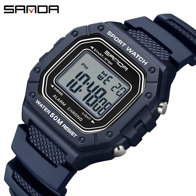 SANDA 2156 Military Style Digital Mens Watch With Large Dial Water Resistant LED Stopwatch