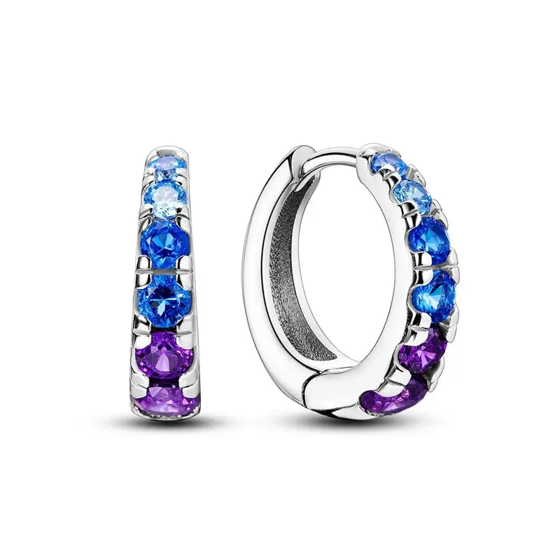 Original 925 Sterling Silver Blue Zirconium Butterfly Hoop Earrings For Women Colored Fine Jewelry Party Earrings
