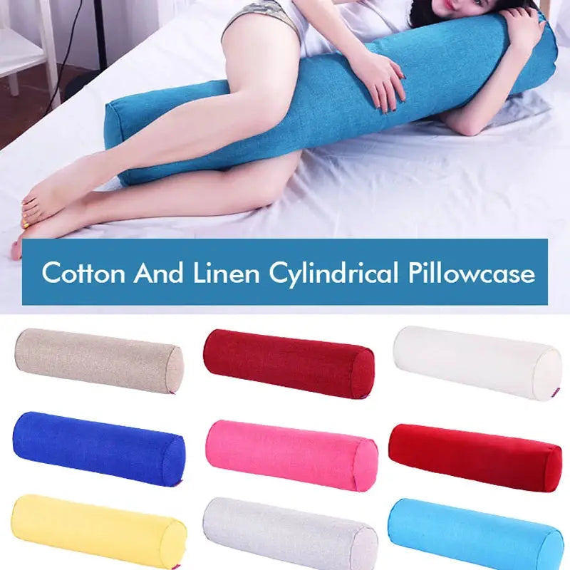 Cotton-linen cylindrical pillowcase set in 9 colors for sofa lumbar neck-roll headrest decor and cushion covers
