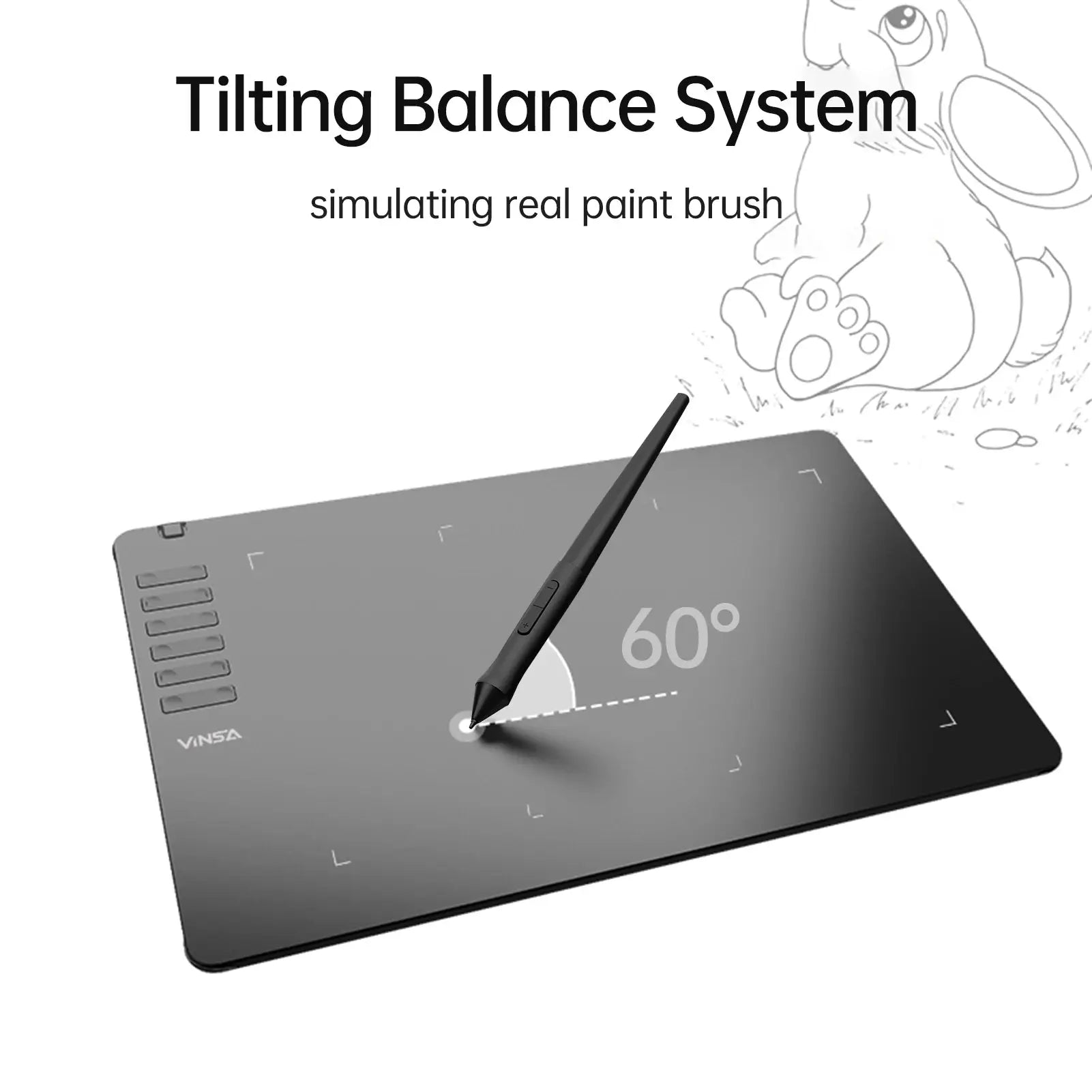 VINSA T1161 graphics drawing tablet with battery-free stylus, 8192 pressure levels, ultra-thin gray device