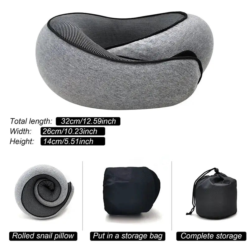 Travel Neck Pillow Memory Foam U Shaped Snail Style Portable Adjustable Soft Sleep Pillow For Travel