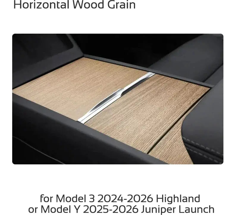 Center console wood-grain beige cover for Tesla Model 3 Highland Y Juniper 2024-2026, Simples Market