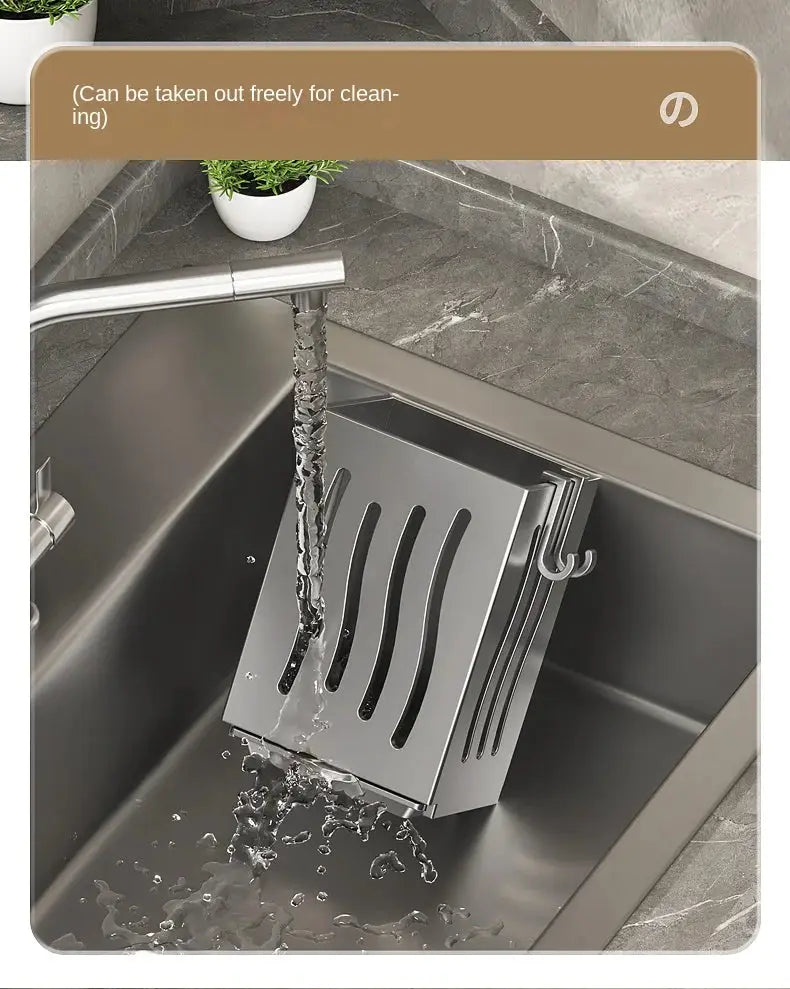 Stainless steel wall-mounted chopsticks storage and drainage basket, no-drill kitchen accessory