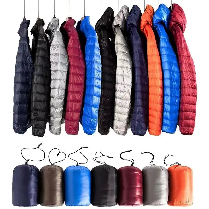 Simples Market 0-10℃ men's ultra-light duck-down jacket, hooded puffer windproof outerwear in assorted colors