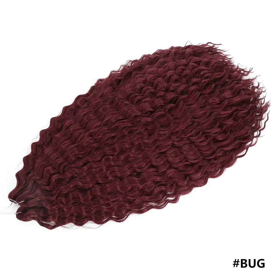 Ariel Curls crochet hair extensions in burgundy red with deep wave curls