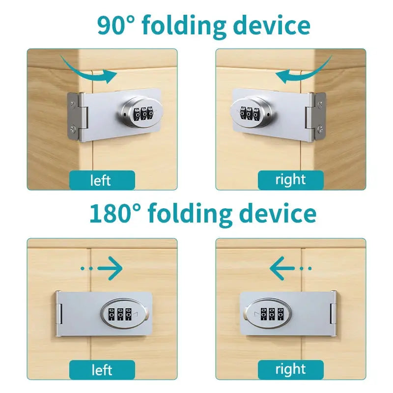 Simples Market mechanical password lock latch for doors; silver steel padlock with folding left/right mounting