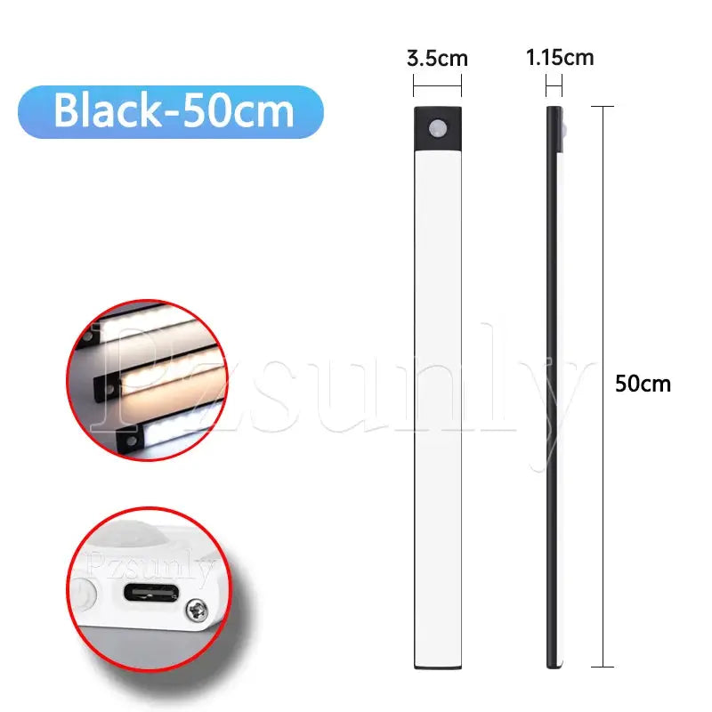 USB Rechargeable LED Bar Light With Motion Sensor For Kitchen Wardrobe Cabinet Lighting 30cm 40cm 50cm