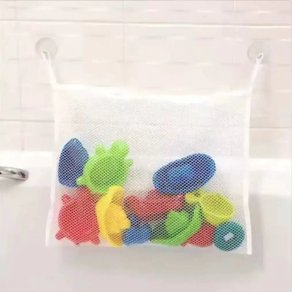 White Baby Bath Toys Storage Mesh Bag With Strong Suction Cups For Kids Toddlers Bathroom Organizer