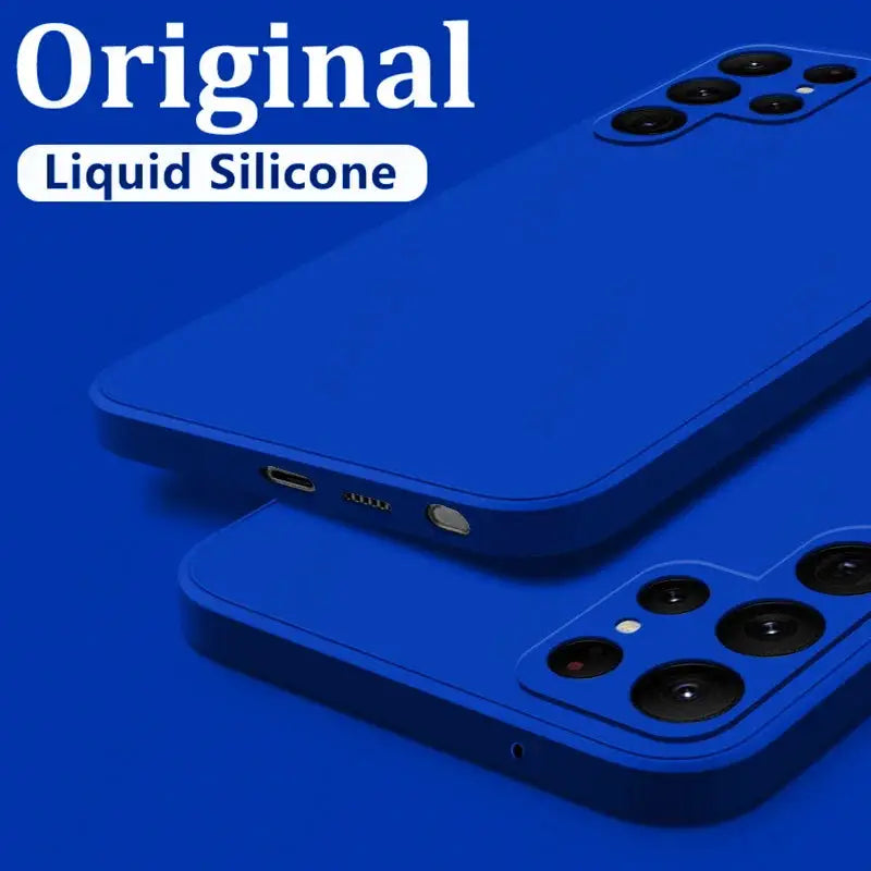Blue liquid silicone Samsung Galaxy phone case (2-pack), shockproof for S22–S26 5G