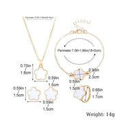 Lucky Clover Five Petal Necklace Earrings Ring Bracelet Set For Women Fashion Accessories Party Jewelry