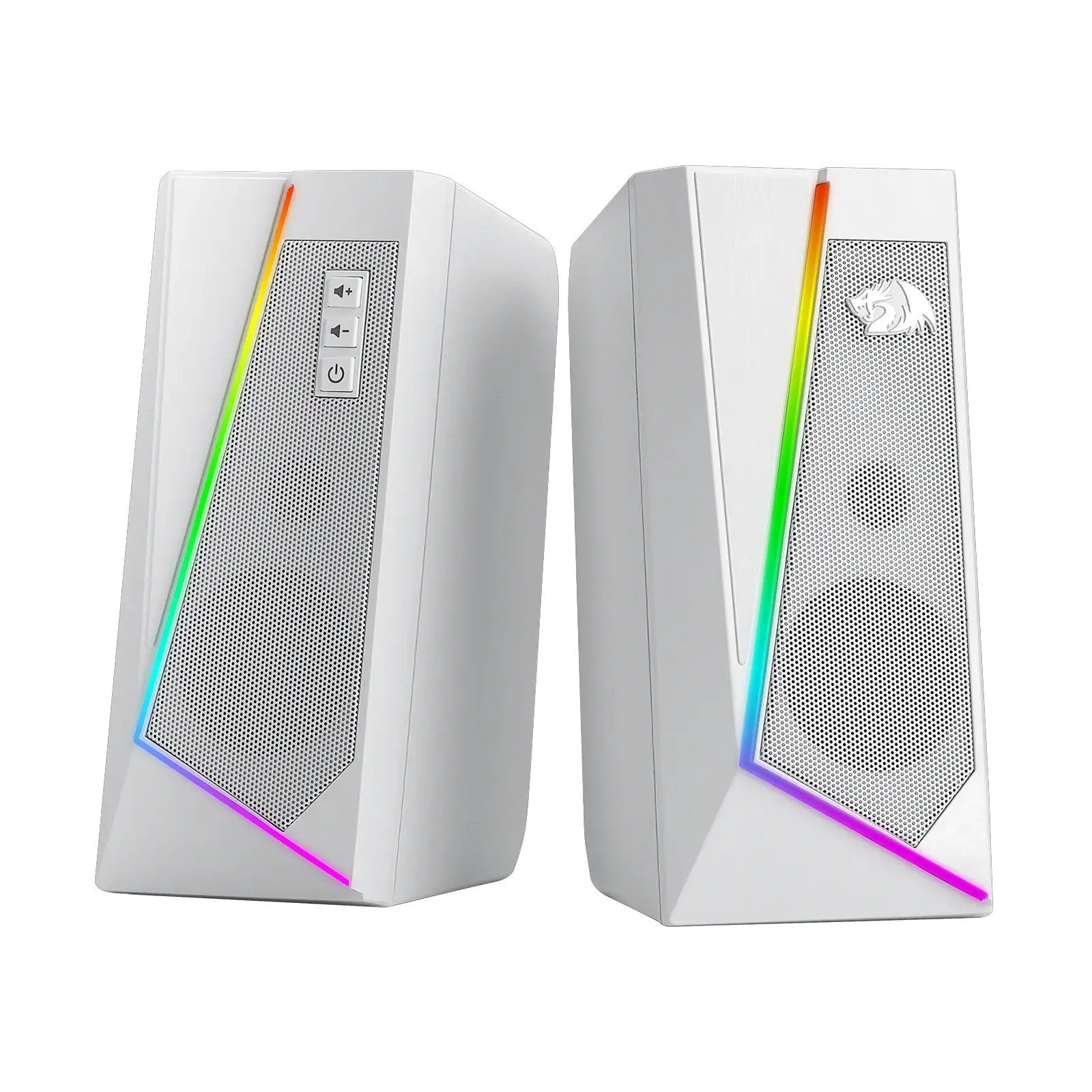Redragon GS520 RGB desktop speakers pair, white 2.0 PC stereo with RGB LED lights