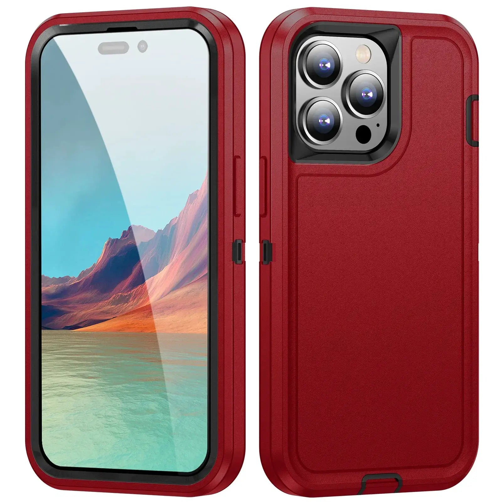2-pack 3 in 1 Defend Armor shockproof iPhone case, red plastic frame with TPU back