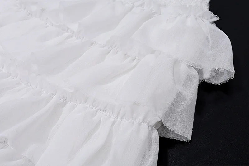 Y2K Ruffle Tiered Mini Skirt Co Ord Set Tie Front Top 2 Piece Elegant