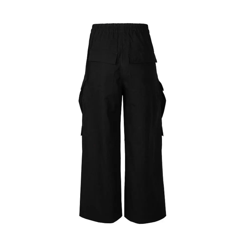 Owen Seak men's black cargo pants, loose fit with large side pockets