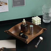 Leather Living Room Entry Key Storage Box and Cosmetics Sundries European Tray Desktop Organizer
