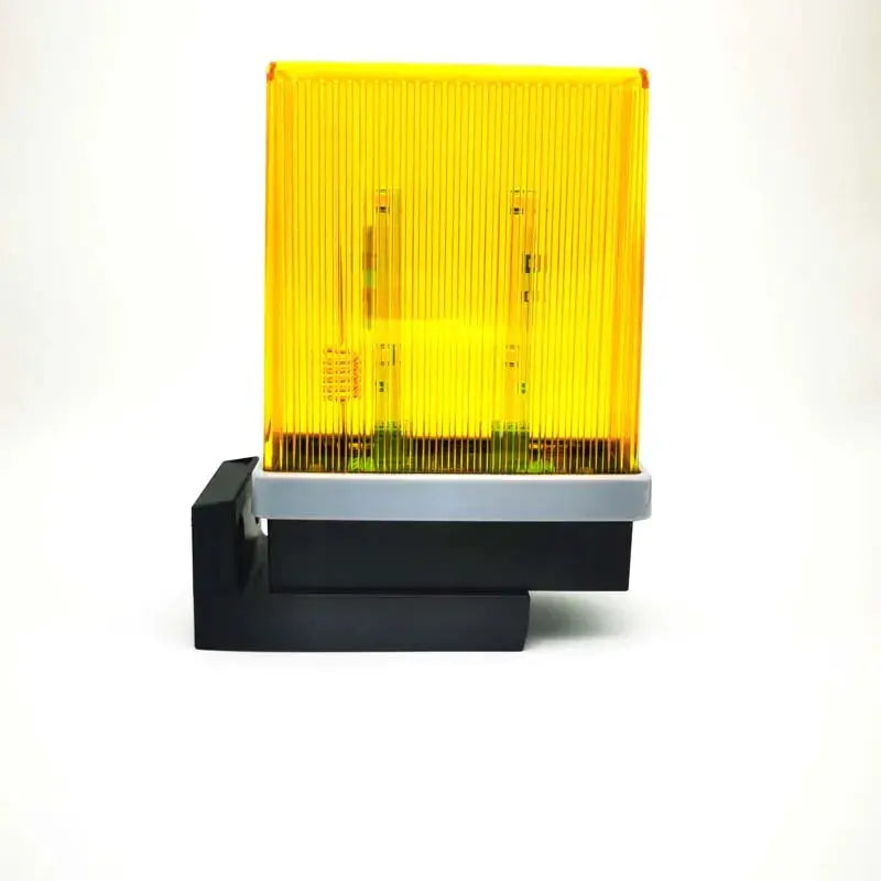 Simples Market security flashing beacon for gates, yellow lens on black base, 12V-265V AC/DC