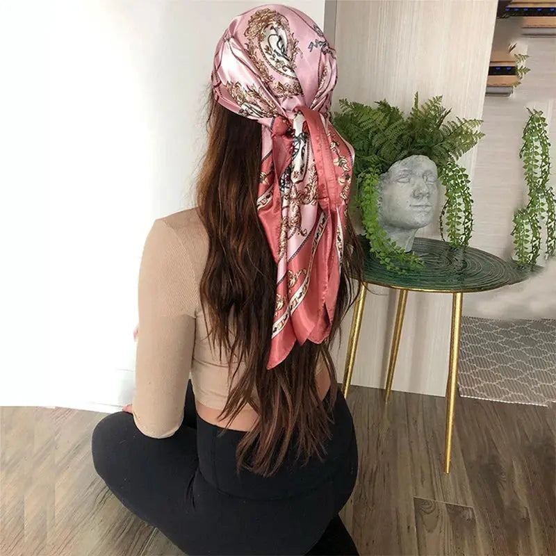 90x90cm Silk Like Square Scarves Women Hijab Shawls Fashion Print Kerchief Femme Head Scarf Foulard Bandana Beach Pareo