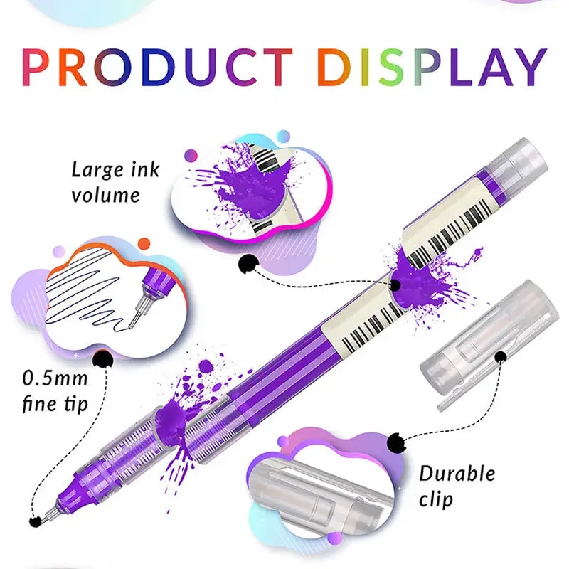 Simples Market 10-color liquid gel pen set with 0.5mm tips and durable clips