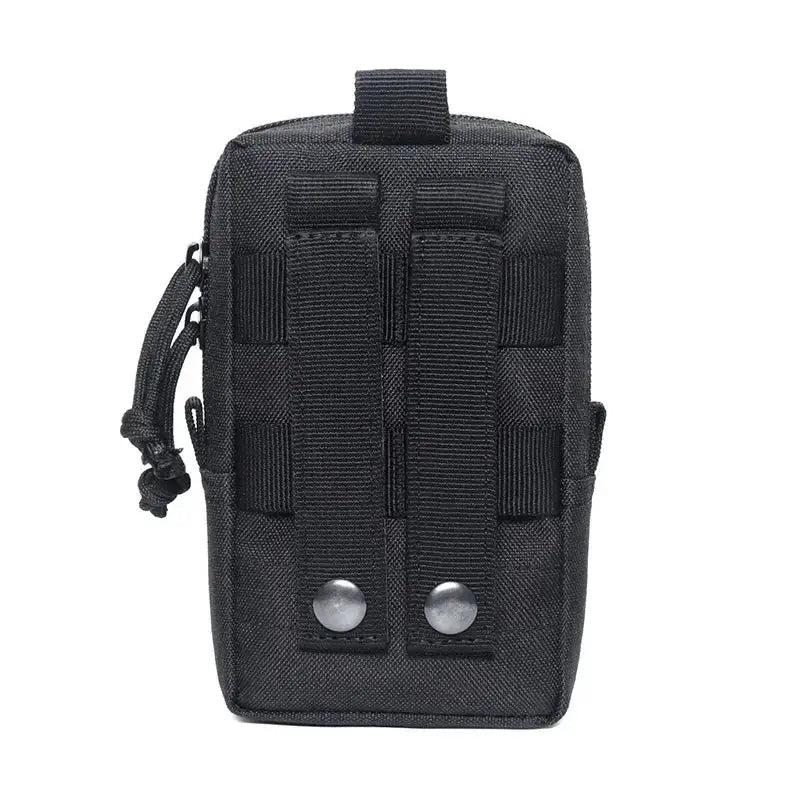 Black tactical MOLLE waist pouch with back straps for outdoor EDC gear
