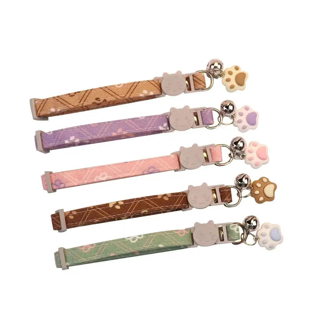 Footprint Pattern Pet Collar With Bell For Small Dogs And Cats Adjustable Breakaway Safety Collar