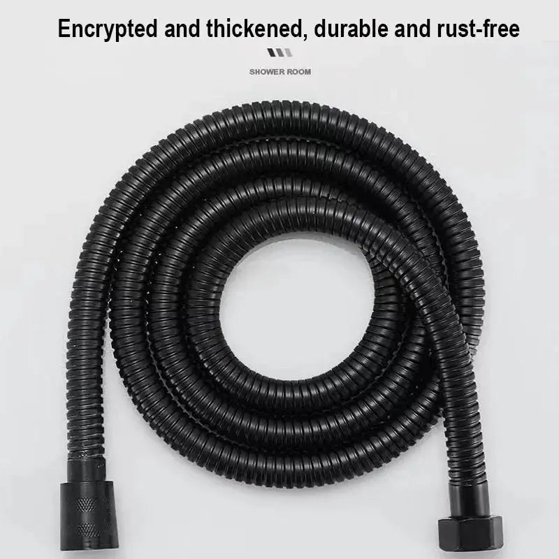 Simples Market stainless steel shower hose, black spiral coating, 1.5–3m length, durable rust-free connectors