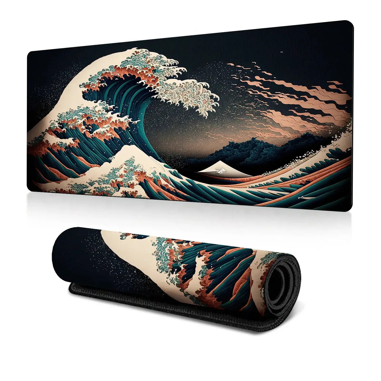 Japanese Sea Wave Large Mouse Pad Anime Black Gaming Extended Desk Mat 3mm Thick Non Slip Rubber Base