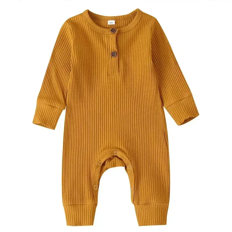 Spring Autumn Newborn Unisex Baby Long Sleeve Rib Cotton Romper Playsuit Jumpsuit O Neck Solid Color