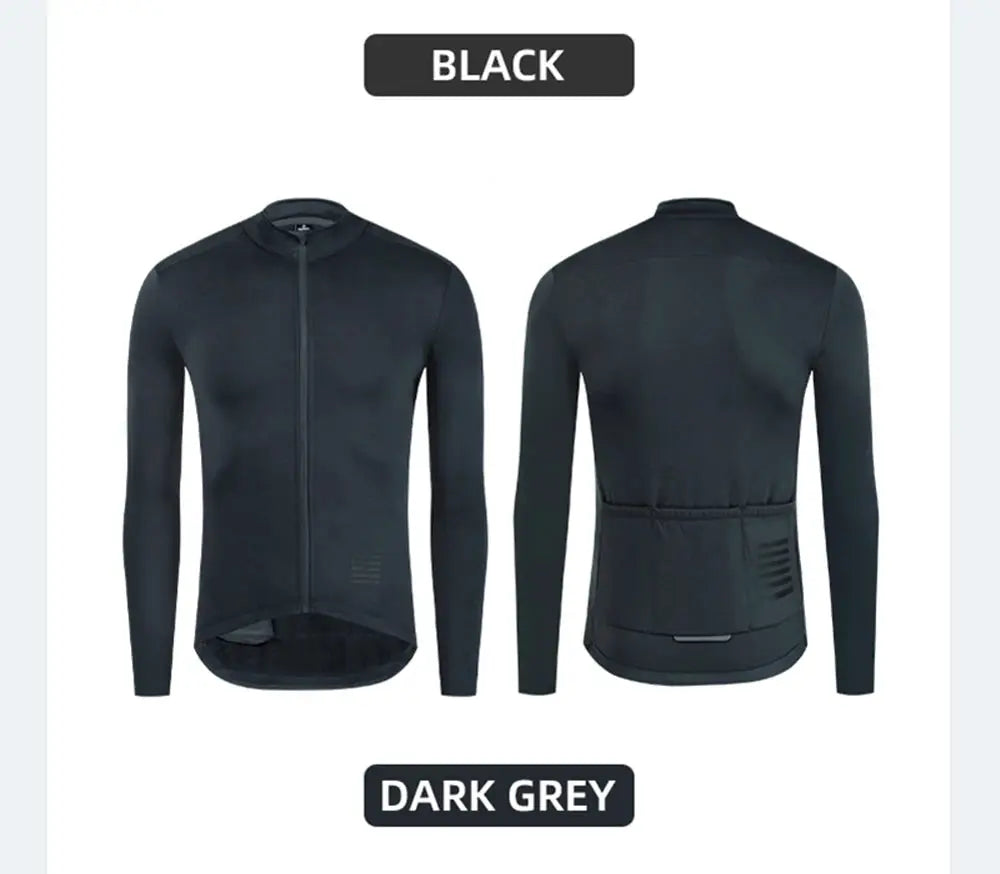 Men's cycling jacket dark grey with full-zip front, thermal fleece lining, and rear pocket panel