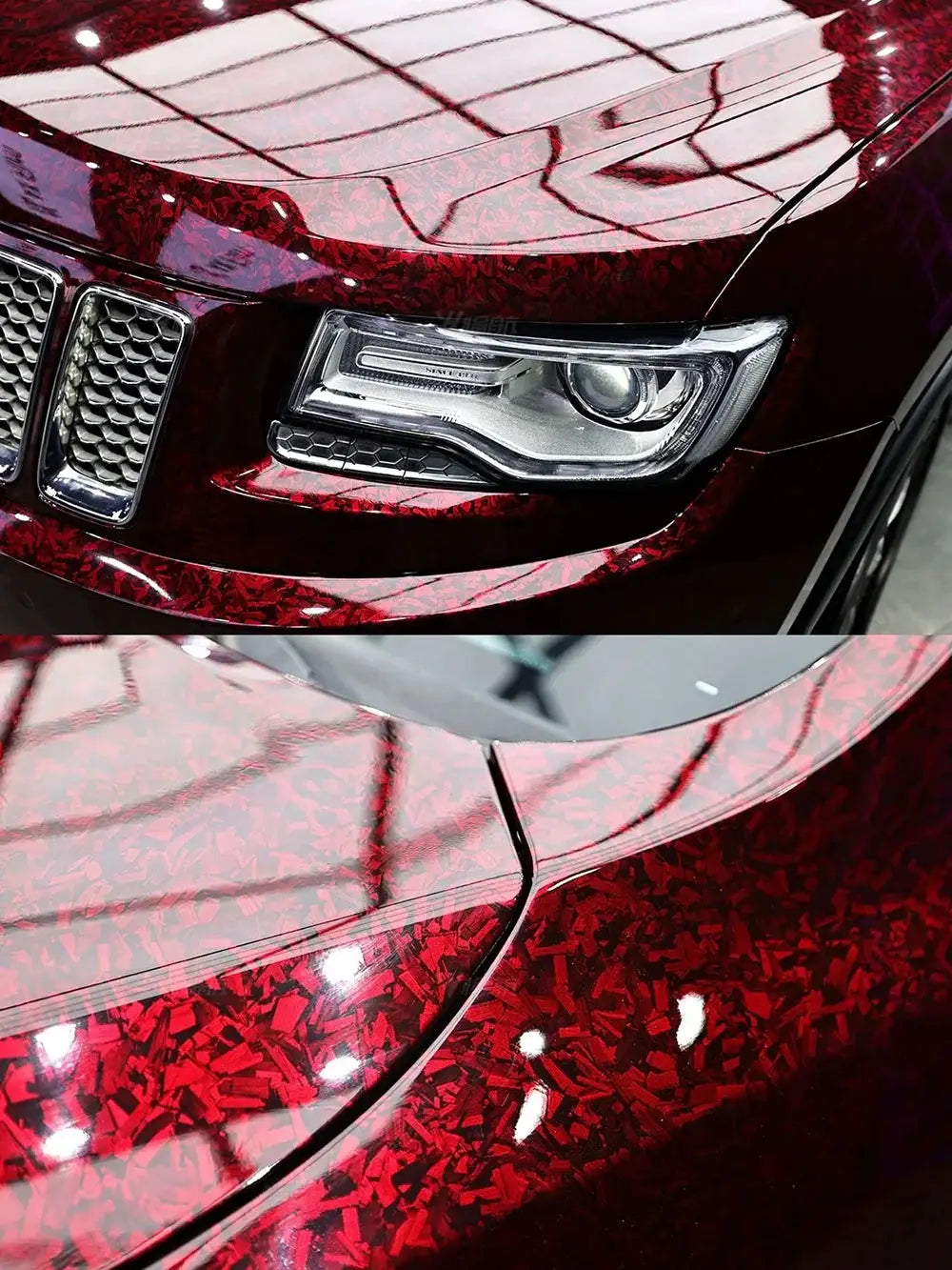 Carbon fiber vinyl wrap for car body in glossy red by Simples Market, self-adhesive decal