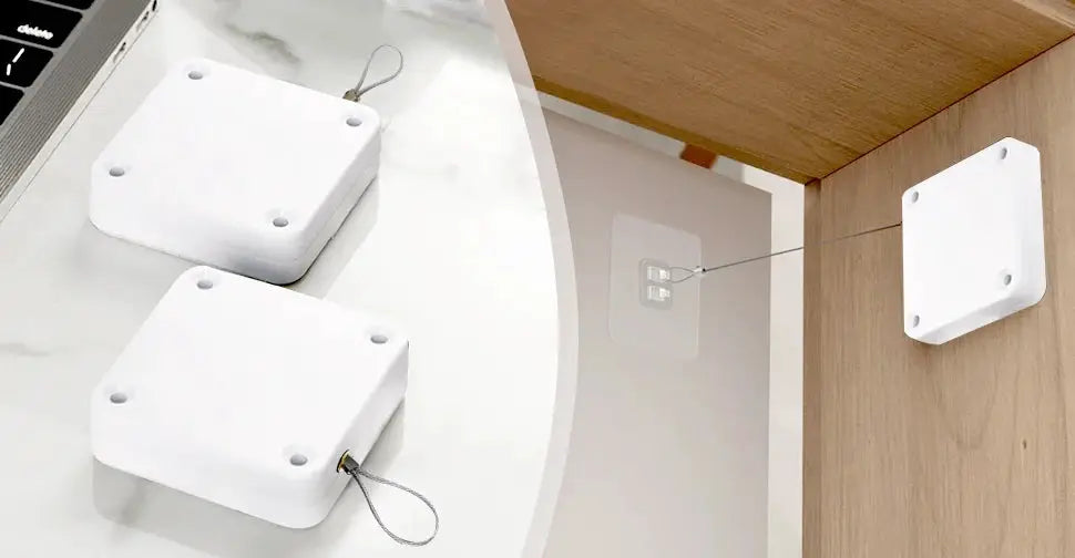 Punch-free automatic sensor door closer kit, white surface-mount brackets with pull cords, set of 3