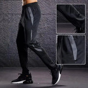 Men's running pants with zipper pockets, black with gray panels, Simples Market