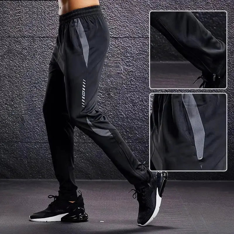 Men's running pants with zipper pockets, black with gray panels, Simples Market