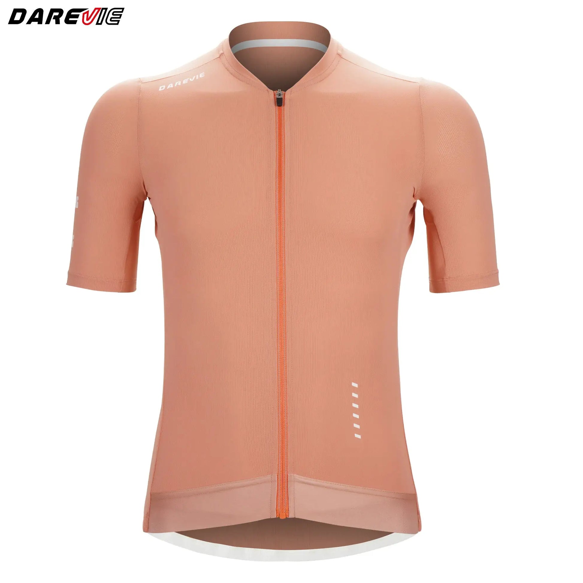 DAREVIE cycling jersey for men in peach with orange zipper, breathable quick-dry fabric and short sleeves.