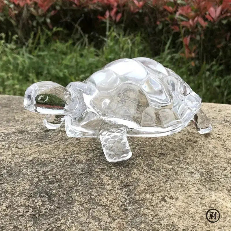 Crystal turtle figurine by Simples Market, translucent mini tortoise Feng Shui desk ornament for home or office