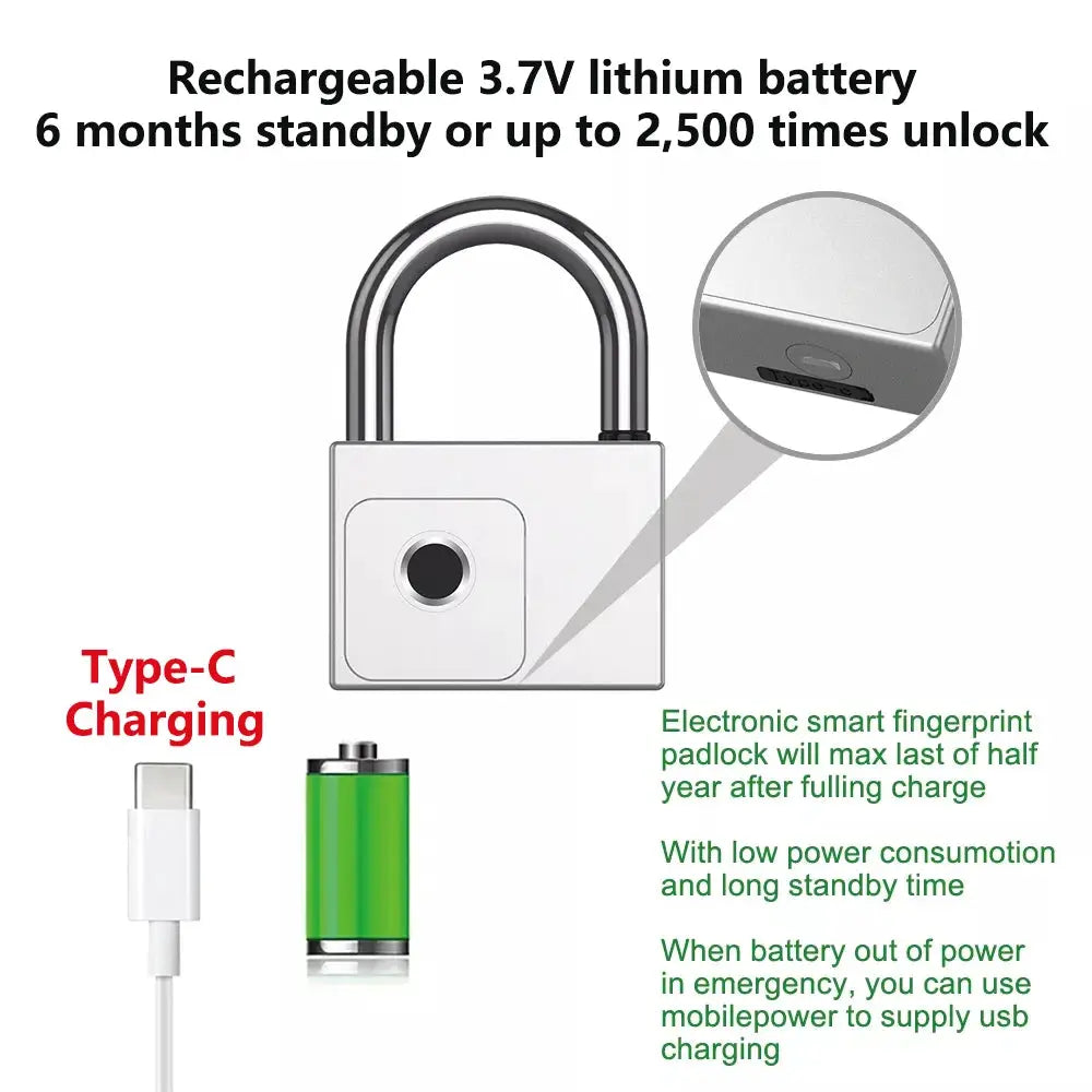 RAYKUBE Tuya smart padlock with fingerprint sensor, USB-C charging, waterproof design