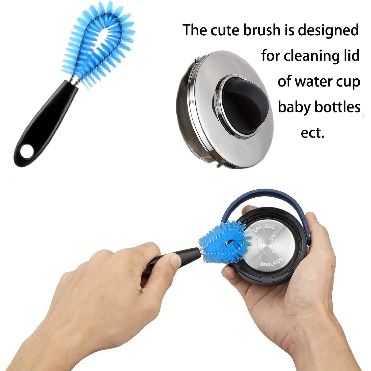 3-in-1 stainless steel water bottle brush set with a long-handle blue bristle brush by Simples Market
