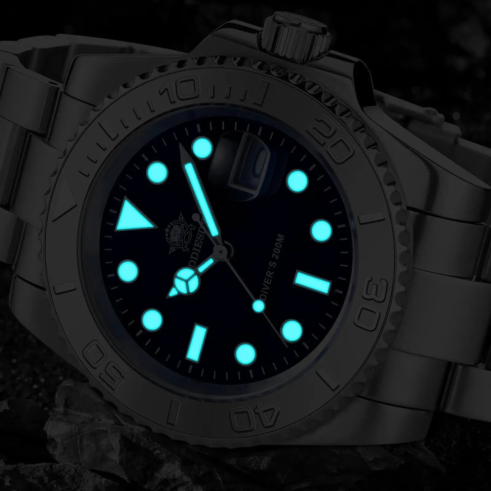 ADDIESIDVE men's stainless steel dive watch with blue luminous markers and 200m water resistance