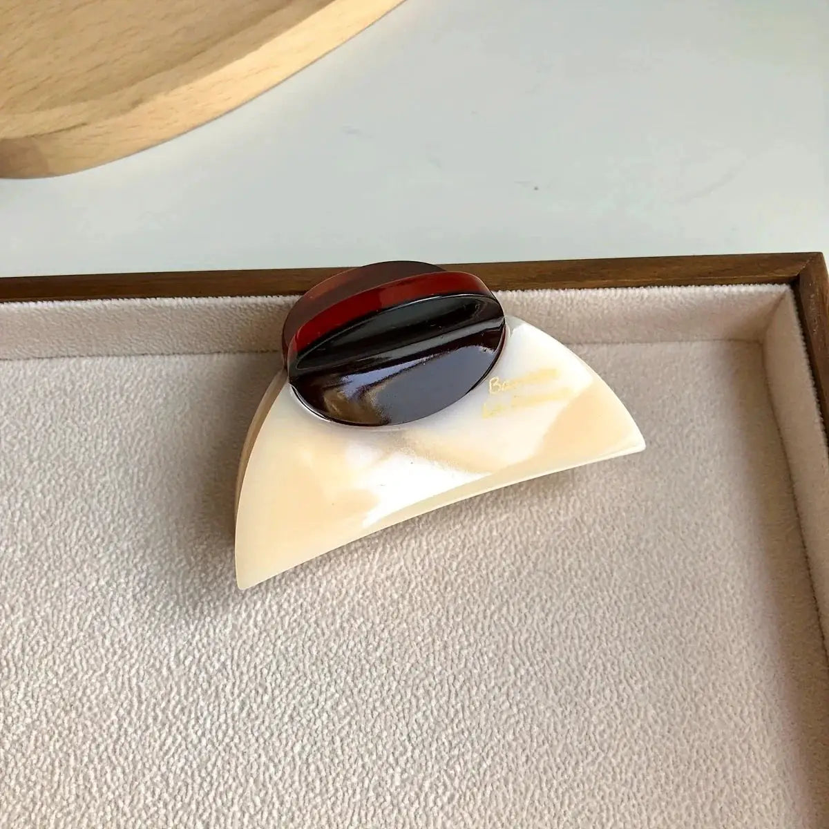 ChicWood Vintage French Hair Clip Two Tone Wood Grain and Marbled Design for All Day Hold