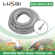 LUSQI Steel Wire Nylon Grass Trimmer Line 5M 10M 15M Replacement Rope For Brush Cutters And Lawn Mowers