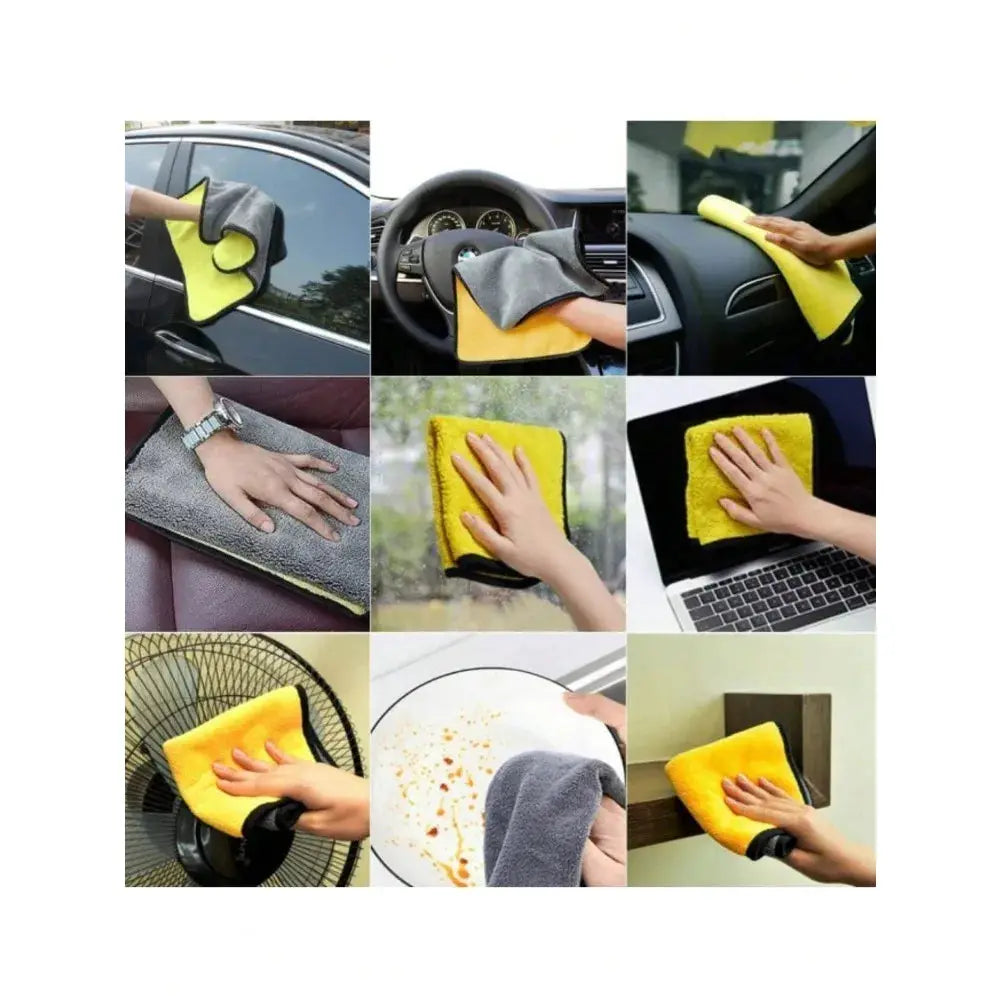 Simples Market microfiber car towels, 30x60cm, double-layer, yellow/gray, quick-dry for windows and mirrors