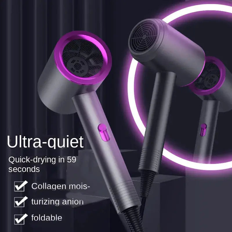 Two Simples Market high-speed hair dryers with purple accents; ultra-quiet, professional-grade for home or salon.
