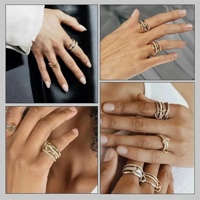 Niche Two Color Four Ring Copper Jewelry Hypoallergenic Ins Style Stacking Ring For Young Women