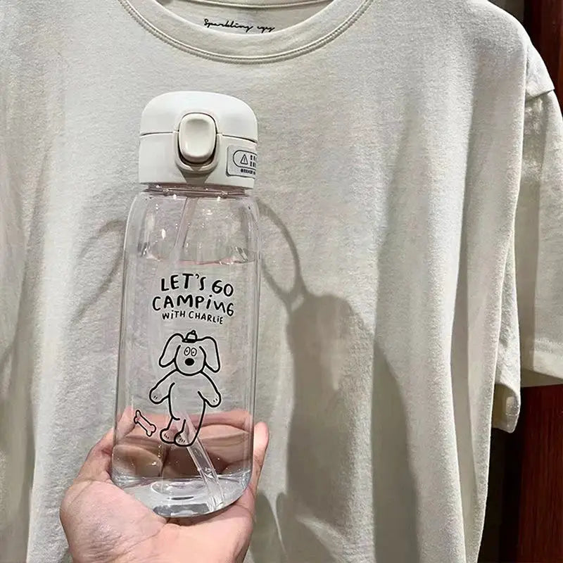 Plastic Water Bottle With Straw Large Capacity Portable Drop Resistant Cartoon Ice Suction Cup For Kids And Adults