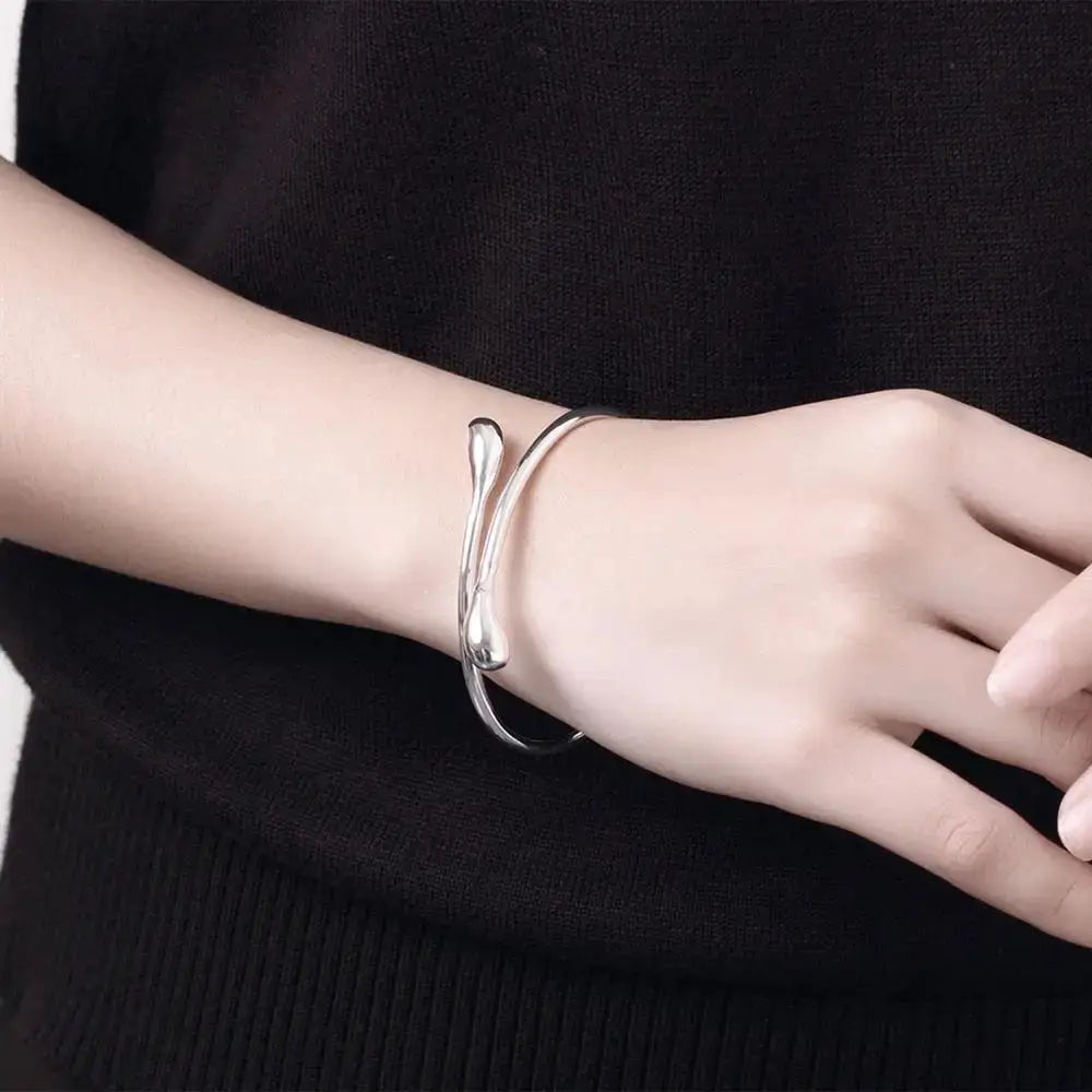 925 Sterling Silver Water Drop Charm Bracelet For Women Cuff Bangle Jewelry Wedding Party Gift
