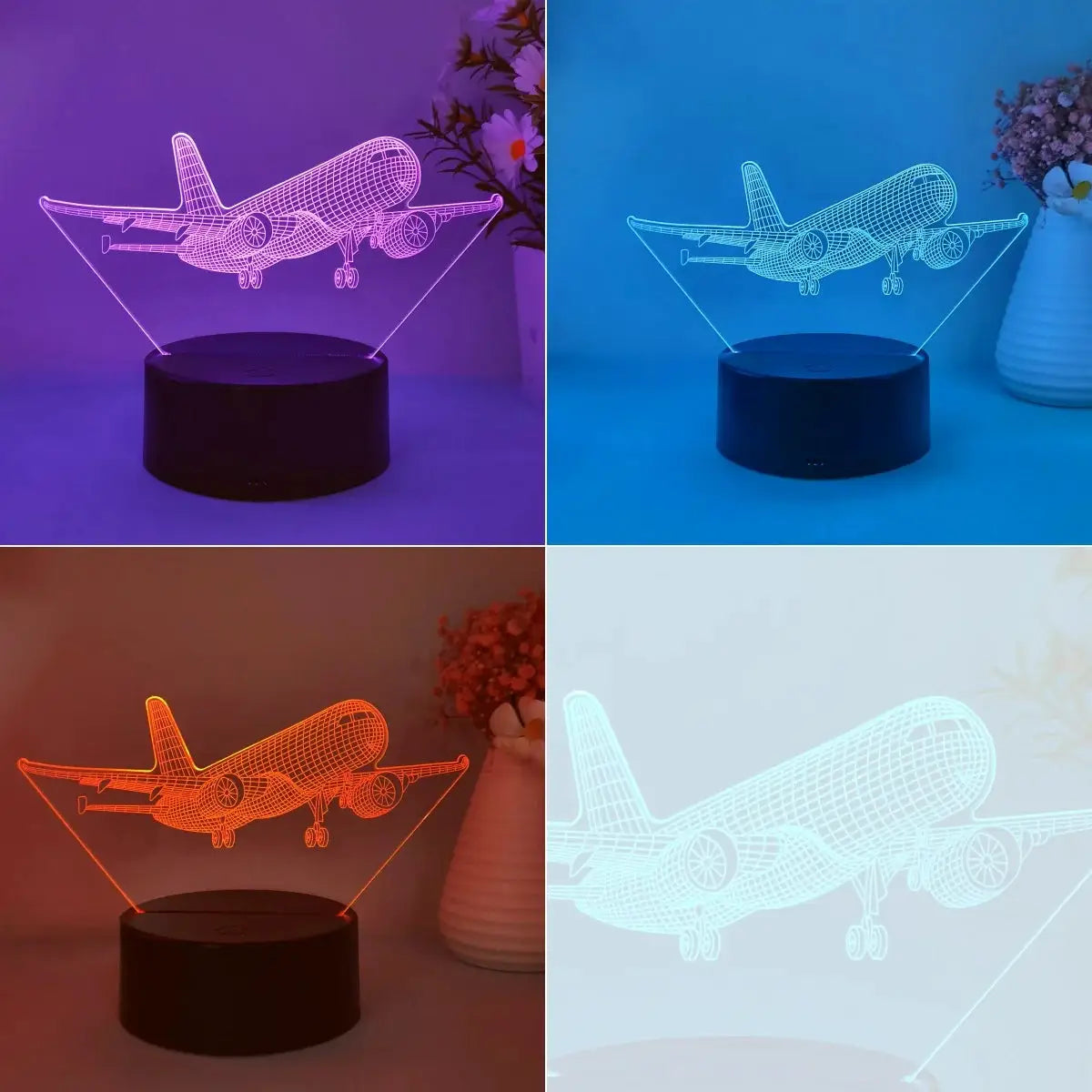 Aircraft 3D night light by Simples Market, USB-powered with multicolor LED illumination.