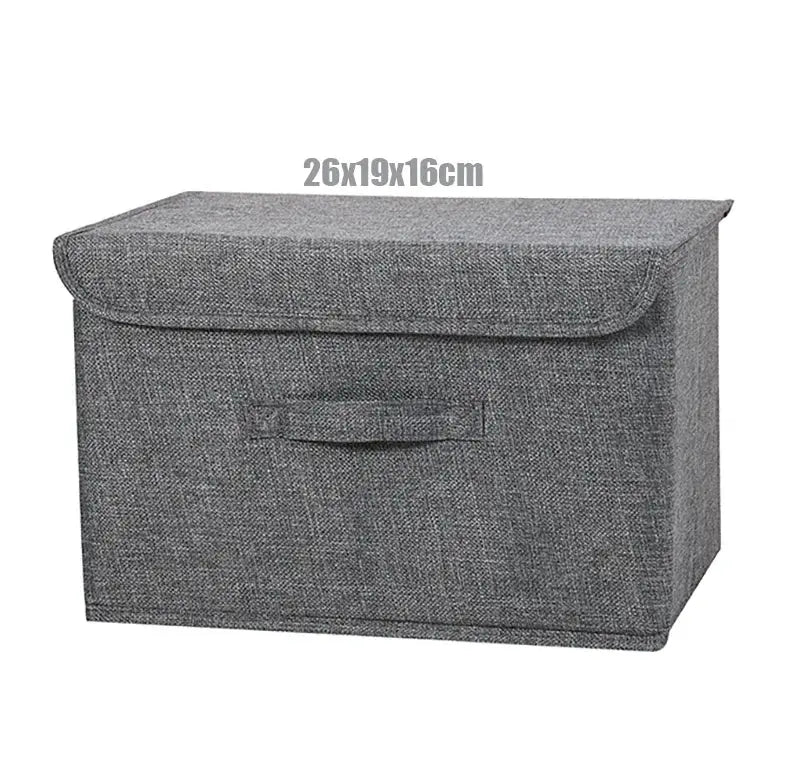 Fabric CD storage box by Simples Market, gray washable cotton-linen with lid, foldable 26x19x16cm