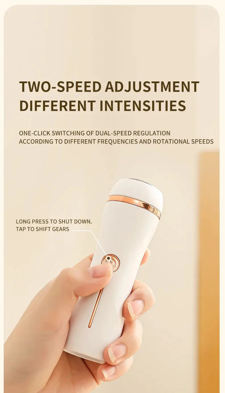 HOMEFISH electric foot grinder by Simples Market; white handheld device with rose-gold trim and dual-speed control